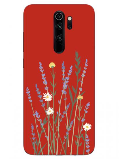 Redmi Note 8 Pro Lavanta Desenli Kırmızı Telefon Kılıfı