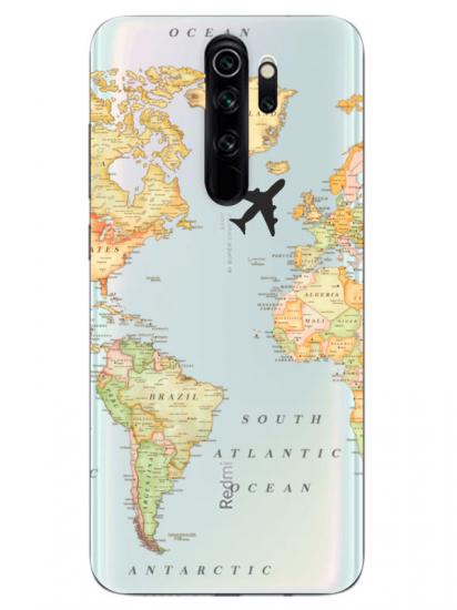 Redmi Note 8 Pro Dünya Haritalı Şeffaf Telefon Kılıfı