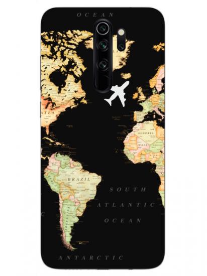 Redmi Note 8 Pro Dünya Haritalı Siyah Telefon Kılıfı