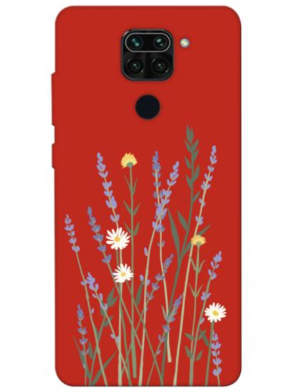Redmi Note 9 Lavanta Desenli Kırmızı Telefon Kılıfı