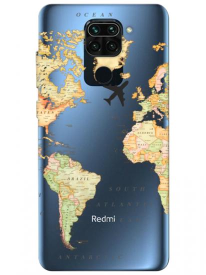 Redmi Note 9 Dünya Haritalı Şeffaf Telefon Kılıfı
