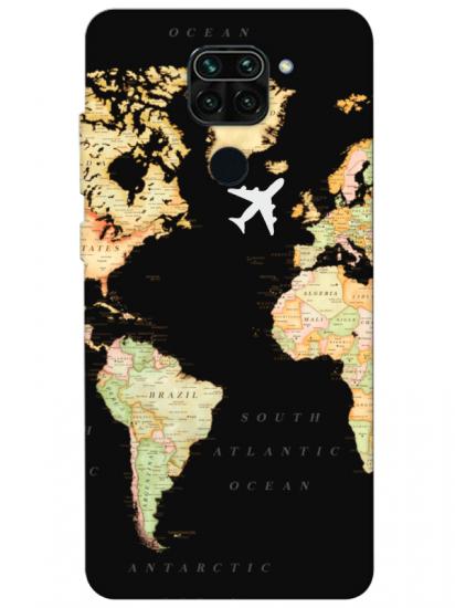 Redmi Note 9 Dünya Haritalı Siyah Telefon Kılıfı