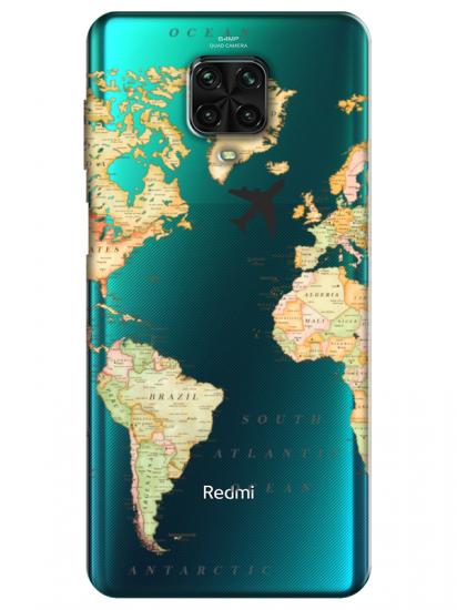 Redmi Note 9 Pro Dünya Haritalı Şeffaf Telefon Kılıfı