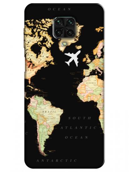 Redmi Note 9 Pro Dünya Haritalı Siyah Telefon Kılıfı