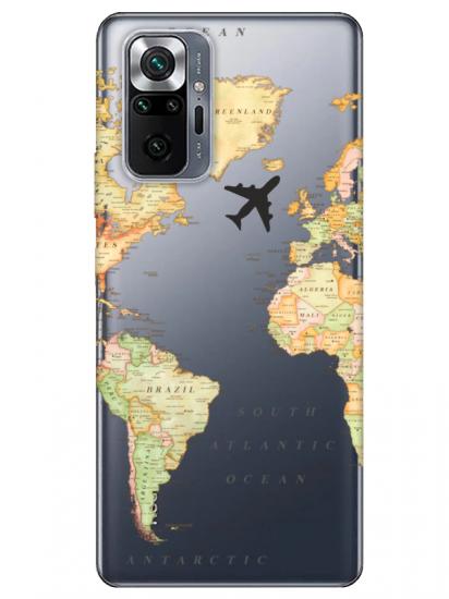 Redmi Note 10 Pro Dünya Haritalı Şeffaf Telefon Kılıfı