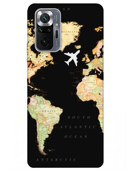 Redmi Note 10 Pro Dünya Haritalı Siyah Telefon Kılıfı